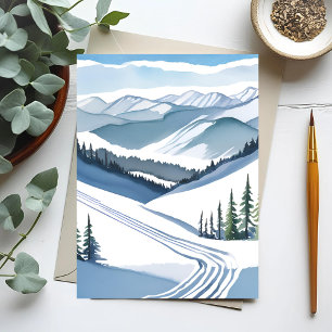 Ski Mountain Watercolor Helgkort