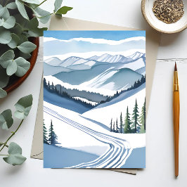 Ski Mountain Watercolor Vykort
