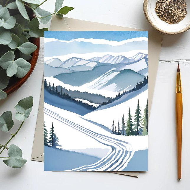 Ski Mountain Watercolor Vykort (Skapare uppladdad)