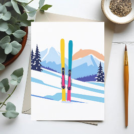 Ski Mountain Winter Watercolor Vykort