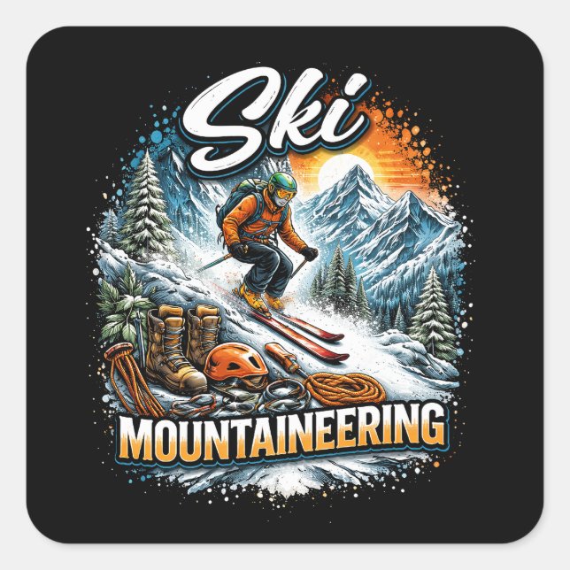 Ski Mountaineering Fyrkantigt Klistermärke (Framsida)