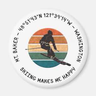 Ski Mt. Baker, Washington - Man Skier, Black Text Magnet