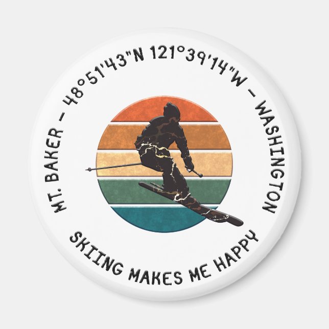 Ski Mt. Baker, Washington - Man Skier, Black Text Magnet (Framsidan)