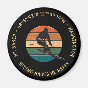 Ski Mt. Baker, Washington - Man Skier, Gult Text Magnet