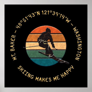 Ski Mt. Baker, Washington - Man Skier, Gult Text Poster