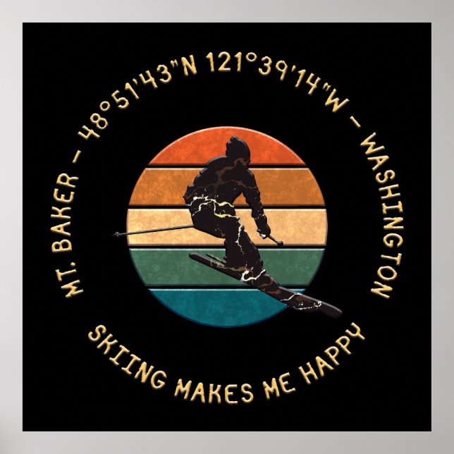 Ski Mt. Baker, Washington - Man Skier, Gult Text Poster (Framsidan)