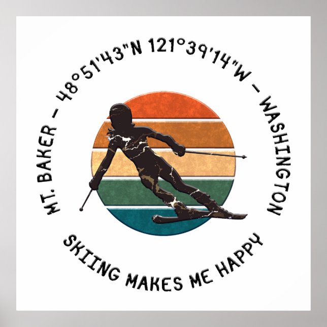 Ski Mt. Baker, Washington - Woman Skier Black Text Poster (Framsidan)