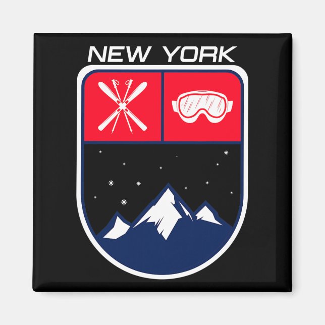 Ski New York Mountain Skiing Trail Skier Goggle Po Magnet (Framsidan)