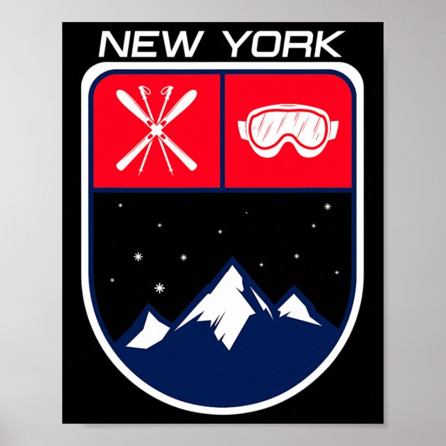 Ski New York Mountain Skiing Trail Skier Goggle Po Poster (Framsidan)