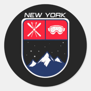 Ski New York Mountain Skiing Trail Skier Goggle Po Runt Klistermärke