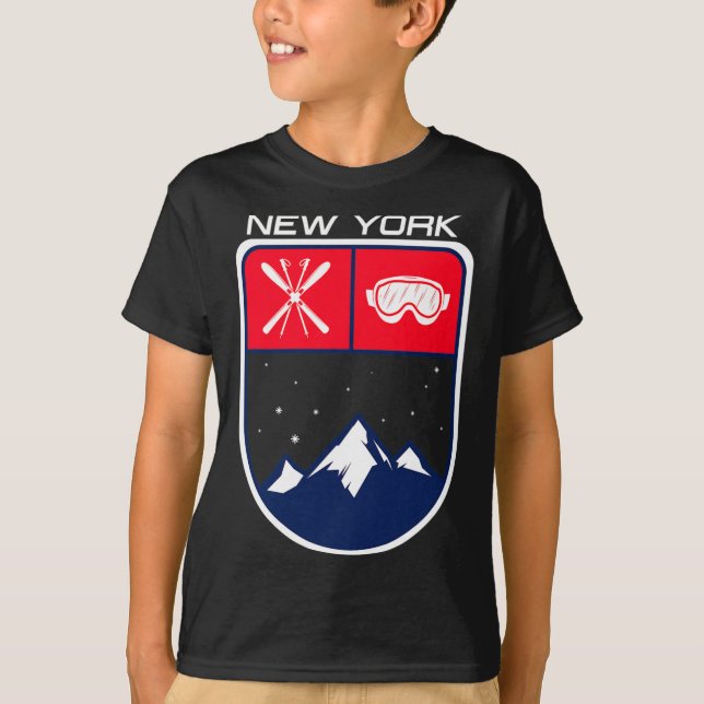 Ski New York Mountain Skiing Trail Skier Goggle Po T Shirt (Framsida)