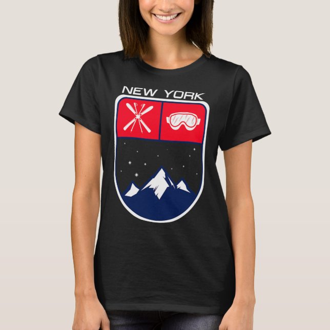 Ski New York Mountain Skiing Trail Skier Goggle Po T Shirt (Framsida)