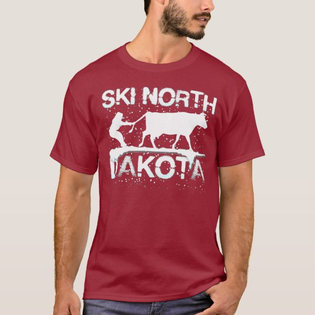 Ski North Dakota State Cow Älskare Farmer Skiing T Shirt (Framsida)