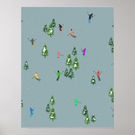 Ski Öppnar jul Skiing Helgdag Skiers Blue Poster