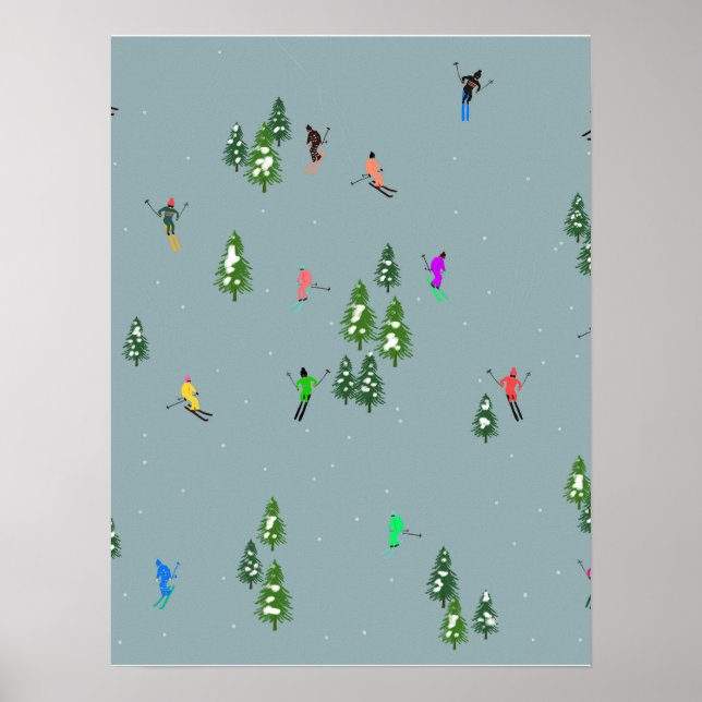 Ski Öppnar jul Skiing Helgdag Skiers Blue Poster (Framsidan)