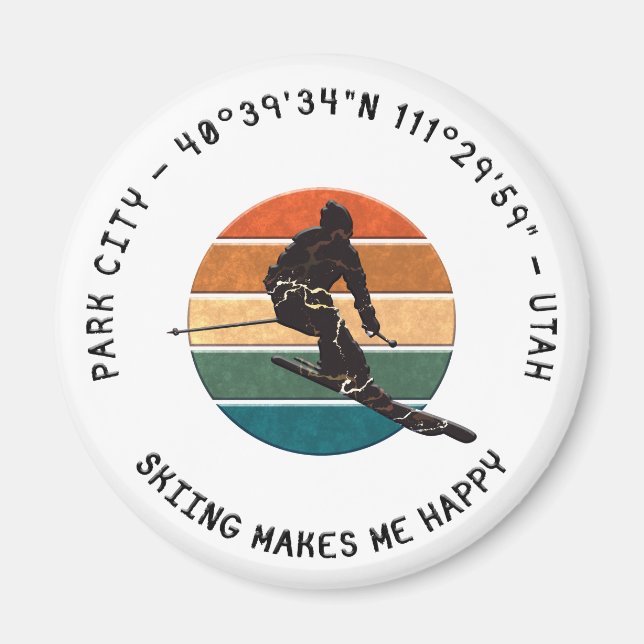 Ski Park City, Utah - Man Skidåkare, Svart Text Magnet (Framsidan)