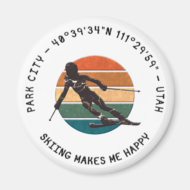 Ski Park City, Utah - Woman Skier, Black Text Magnet (Framsidan)
