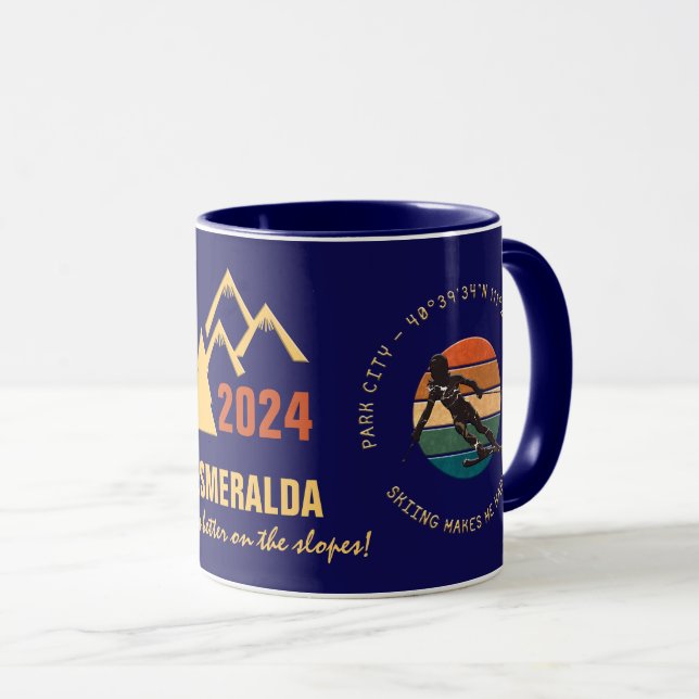 Ski Park City, Utah - Woman Skier, Golden Text Mugg (Framsida höger)