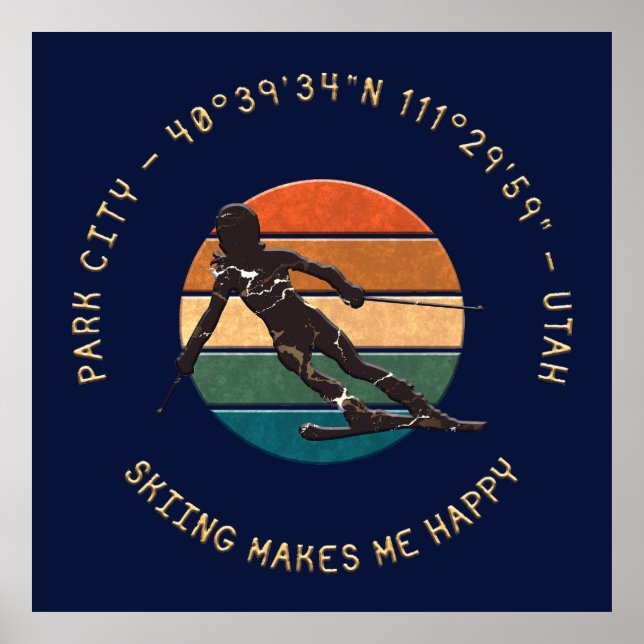 Ski Park City, Utah - Woman Skier, Golden Text Poster (Framsidan)