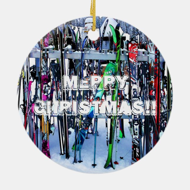 Ski Party - Skis och polacker Julgransprydnad Keramik (Baksidan)
