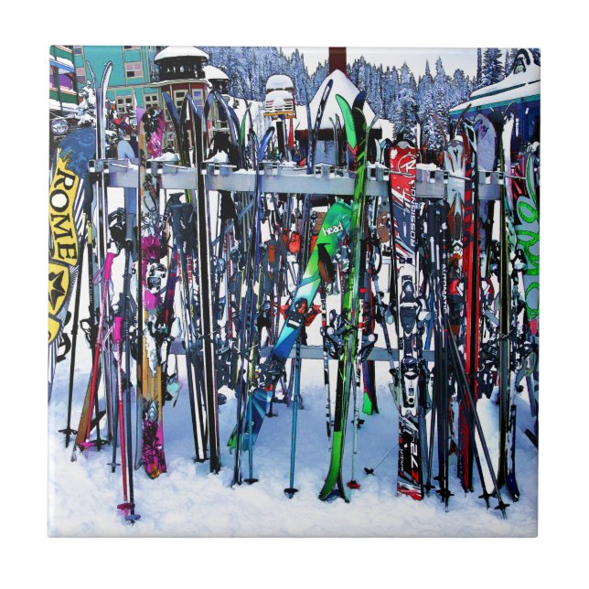Ski Party - Skis och polacker Kakelplatta (Framsidan)