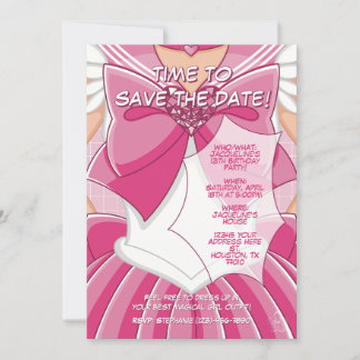[SKI] Pink Magical Girl Birthday Invitation Inbjudningar