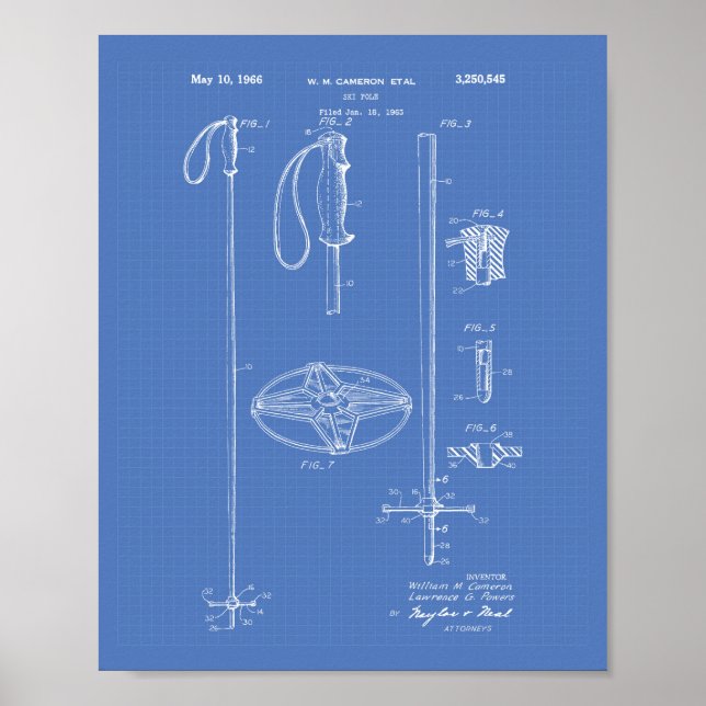 Ski Pole 1966 Patent Art Blueprint Poster (Framsidan)
