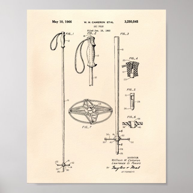 Ski Pole 1966 Patent Art Old Peper Poster (Framsidan)