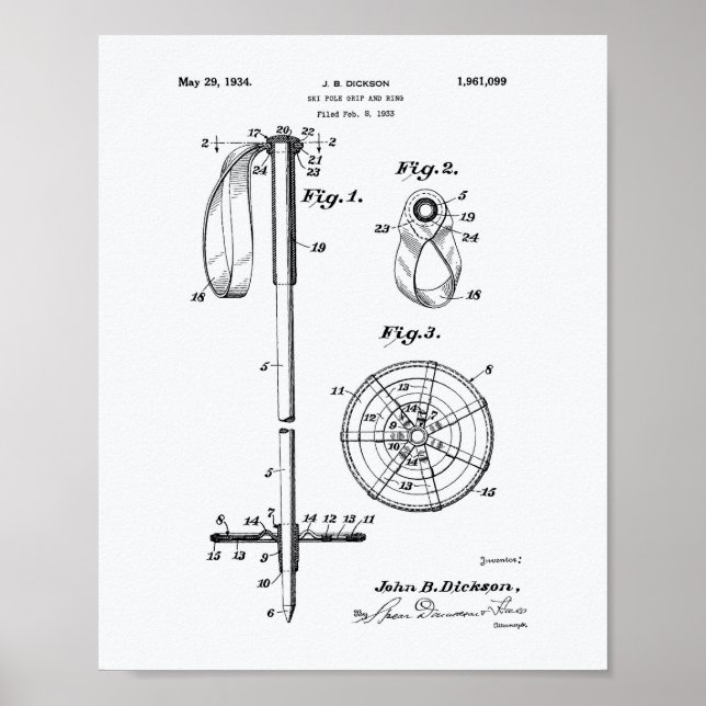 Ski Pole 1966 Patent Art White Papper Poster (Framsidan)
