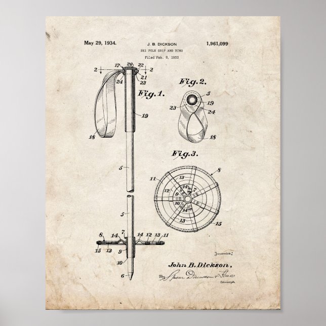 Ski Pole Grip och Ring Patent - gammalt utseende Poster (Framsidan)