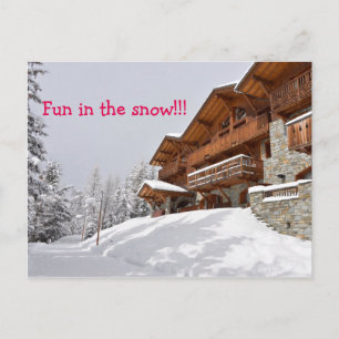 Ski resort chalet text vykort