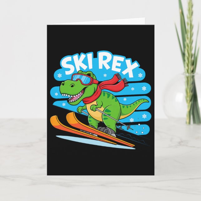 Ski Rex Rolig skidåkande dinosaurie vinter sport d Kort (Framsida)