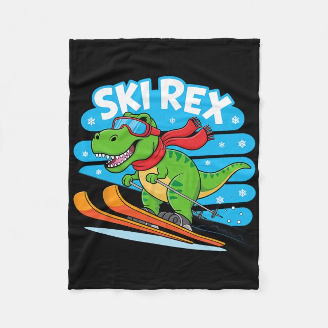 Ski Rex Rolig Skidåkning Dinosaurie Vintersportdes Fleecefilt (Framsidan)