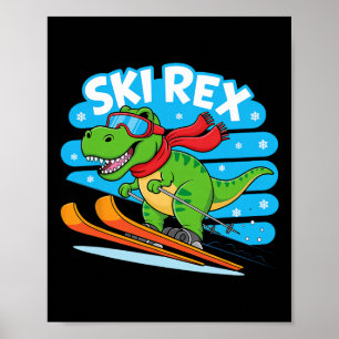 Ski Rex Rolig Skidåkning Dinosaurie Vintersportdes Poster