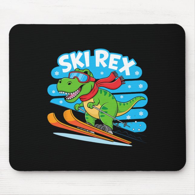 Ski Rex Roligt Skidåkande Dinosaurie Vintersportde Musmatta (Framsidan)