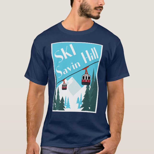 Ski Savin Backe Retro Ski Poster Stil T-shirt (Framsida)