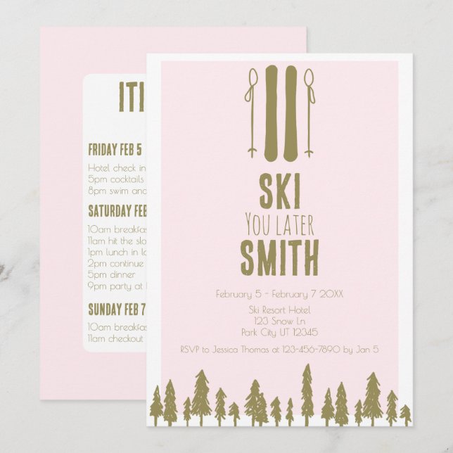 Ski senare Winter Bachelorette Party Inbjudningar (Fram/baksida)
