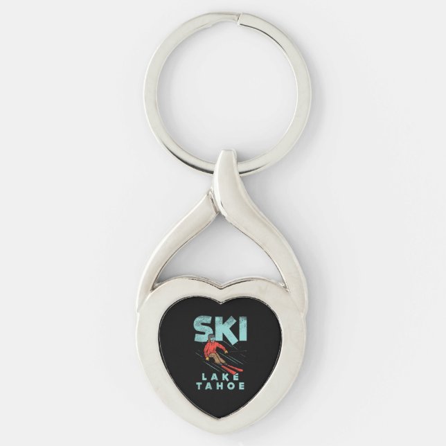 Ski Sjö Tahoe Twisted Heart Silverfärgad Nyckelring (Framsidan)