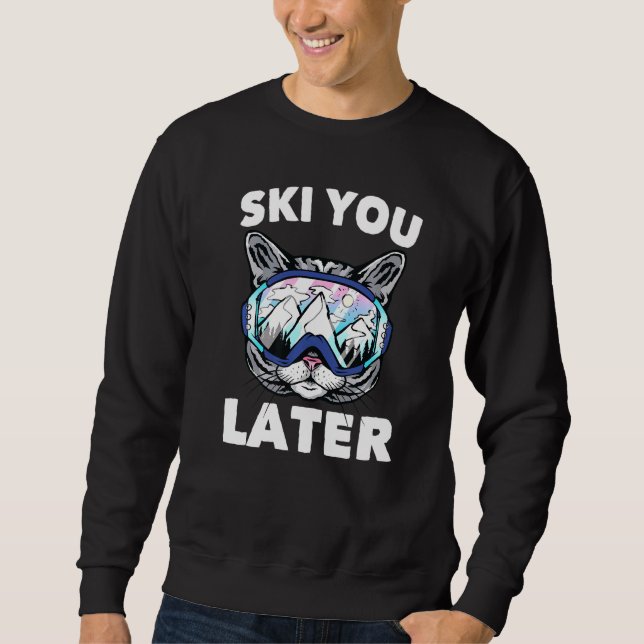 Ski - Ski dig senare - Katt - Skier - Snowboard - Lång Ärmad Tröja (Framsida)