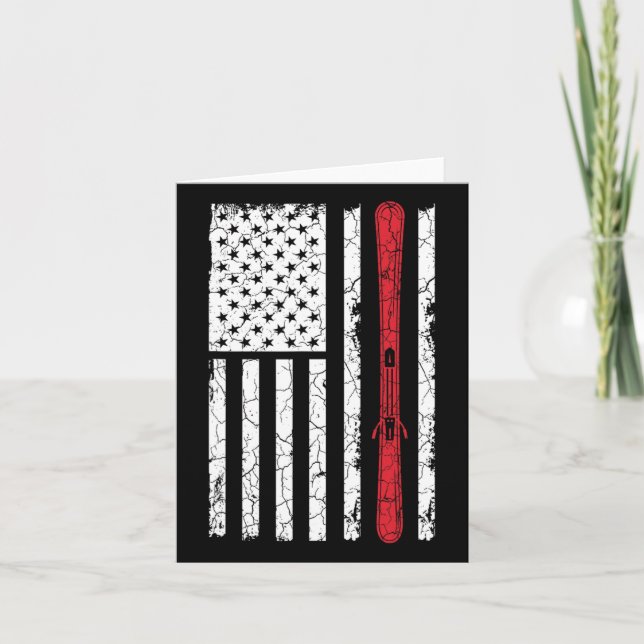 Ski Skiier American Flagga Skiing Usa Gift Kort (Framsida)