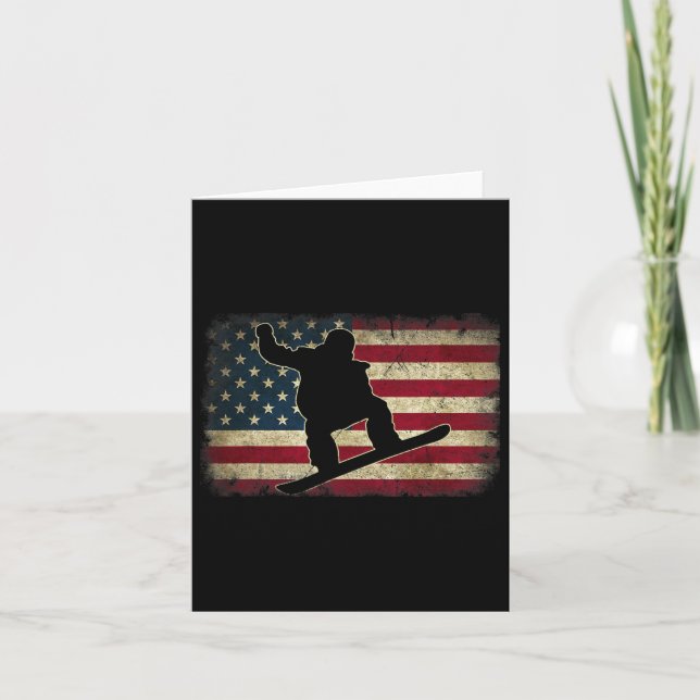 Ski Snowboard Snowboarder American USA flagga Vint Kort (Framsida)