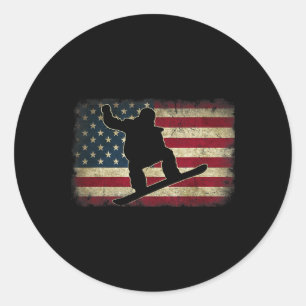 Ski Snowboard Snowboarder American USA flagga Vint Runt Klistermärke