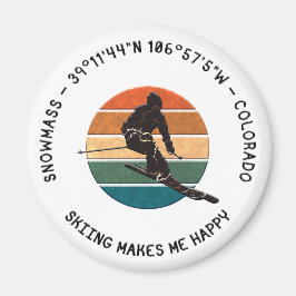 Ski Snowmass, Colorado - Man Skier, Black Text Magnet
