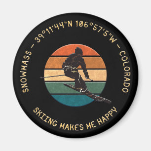 Ski Snowmass, Colorado - Man Skier, Gult Text Magnet