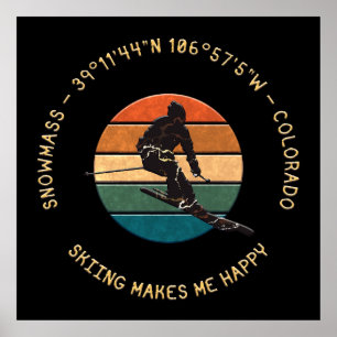 Ski Snowmass, Colorado - Man Skier, Gult Text Poster