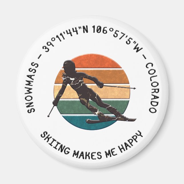 Ski Snowmass, Colorado - Woman Skier, Black Text Magnet (Framsidan)