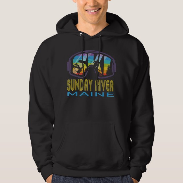 Ski Söndag River Maine Skiing Vacation Hoodie (Framsida)