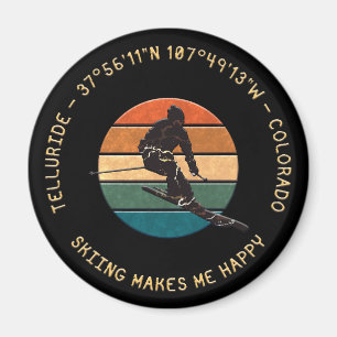 Ski Telluride, Colorado - Man Skier, Gult Text Magnet