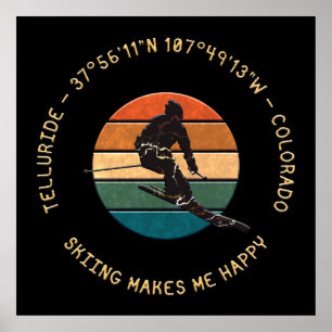Ski Telluride, Colorado - Man Skier, Gult Text Poster