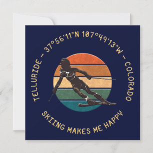Ski Telluride, Colorado - Woman Skier, Golden Text Julkort